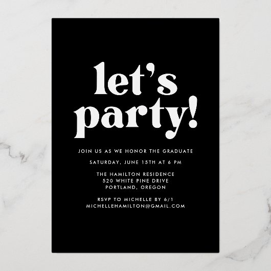 はっきりしたバラ金ゴールドタイポグラフィ写真卒業会 箔招待状 (裏面)