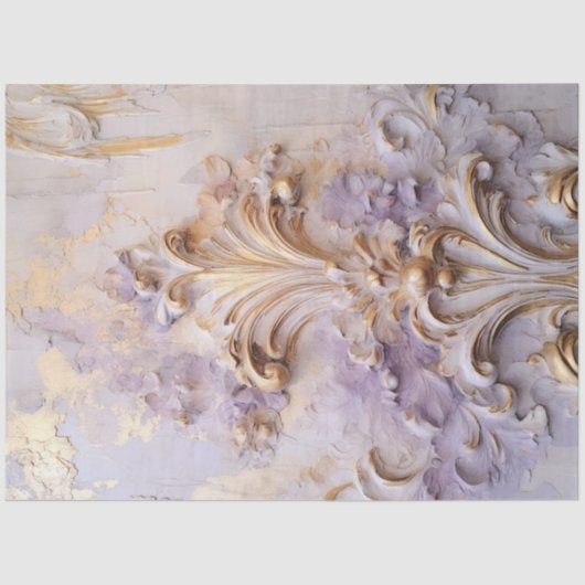 はっきりしたバロックヴィンテージオーナメント金ゴールド箔パープル 薄葉紙 (正面)