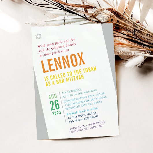 はっきりしたバー(ユダヤ教の)バル・ミツバー明モダン角カラフル 招待状