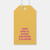 はっきりしたパーソナライズされたモダン黄色とピンクのおめでとう! ギフトタグ (裏面)