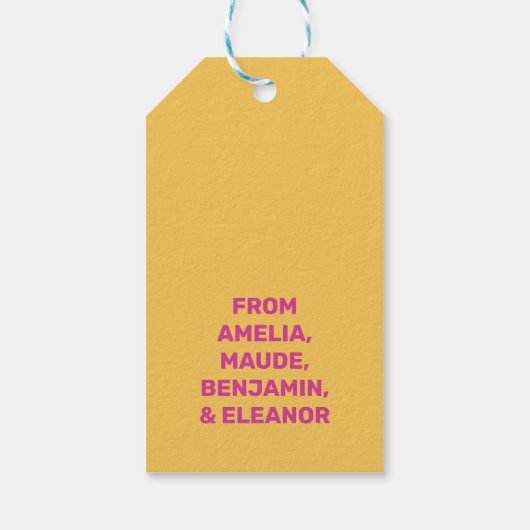はっきりしたパーソナライズされたモダン黄色とピンクのおめでとう! ギフトタグ (裏面)