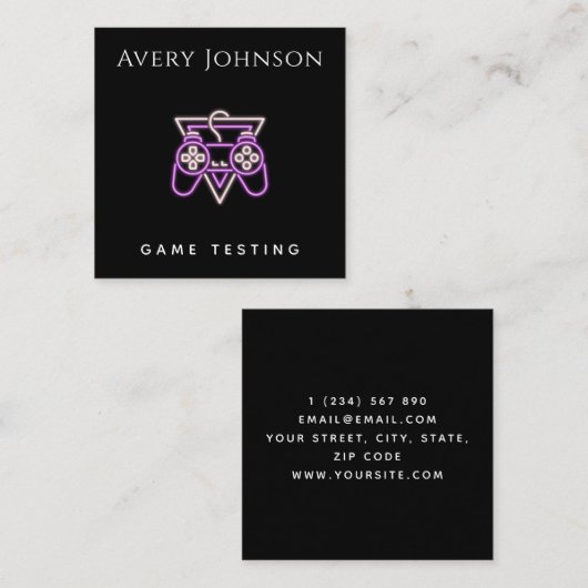 はっきりしたビデオゲーミニマルムのピンクコントローラのテスト スクエア名刺 (正面/裏面)
