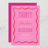 はっきりしたピンクと赤、波縁ど30番目 招待状 (正面/裏面)