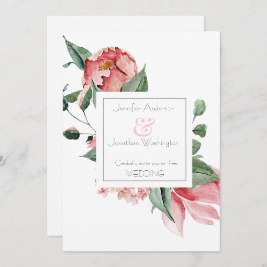 はっきりしたピンクマグノリア – 美しいフローラ結婚ズ 案内状 (正面/裏面)