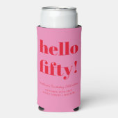 はっきりしたピンクモダンレッド50誕生日カスタム スリム缶クーラー (Seltzer正面)