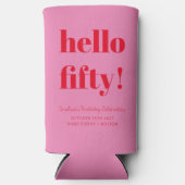 はっきりしたピンクモダンレッド50誕生日カスタム スリム缶クーラー (正面)