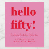 はっきりしたピンクモダンレッド50誕生日カスタム ワインラベル (シングルラベル)