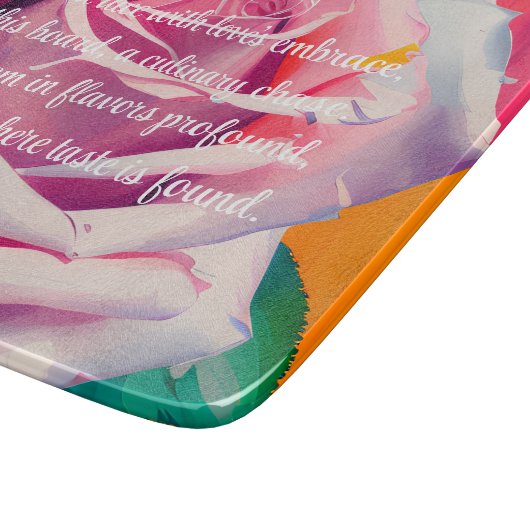 はっきりしたピンクローズ開花ボヘミアンアート カッティングボード (角)