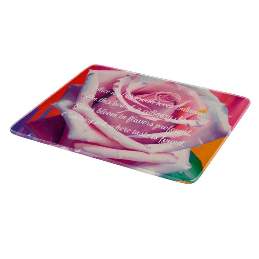 はっきりしたピンクローズ開花ボヘミアンアート カッティングボード (角)