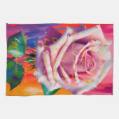 はっきりしたピンクローズ開花ボヘミアンアート キッチンタオル (横)