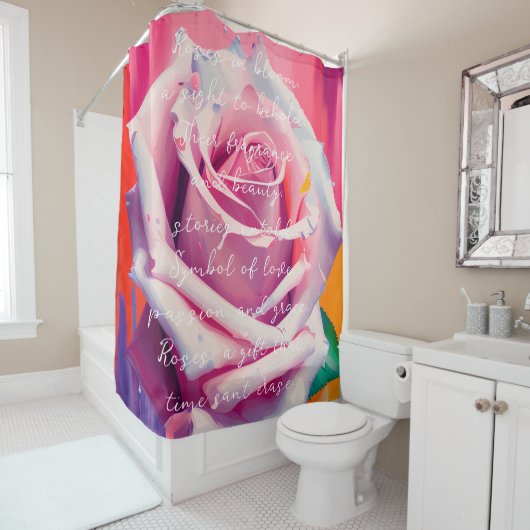 はっきりしたピンクローズ開花ボヘミアンアート シャワーカーテン (インサイチュ)