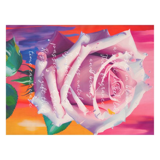 はっきりしたピンクローズ開花ボヘミアンアート テーブルクロス (正面(横))