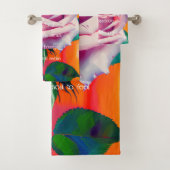 はっきりしたピンクローズ開花ボヘミアンアート バスタオルセット (インサイチュ)