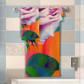 はっきりしたピンクローズ開花ボヘミアンアート バスタオルセット