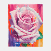 はっきりしたピンクローズ開花ボヘミアンアート フリースブランケット (正面)