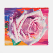 はっきりしたピンクローズ開花ボヘミアンアート フリースブランケット (正面(横))