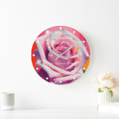 はっきりしたピンクローズ開花ボヘミアンアート ラージ壁時計 (ホーム)