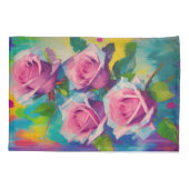 はっきりしたピンクローズ開花ボヘミアンアート 枕カバー (裏面-左)