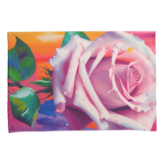 はっきりしたピンクローズ開花ボヘミアンアート 枕カバー (正面右)