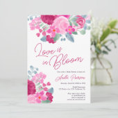 はっきりしたピンク梅フローラ水彩ブライダルシャワー 招待状 (スタンド正面)