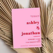 はっきりしたピンク赤タイポグラフィモダン結婚ズ 招待状