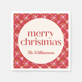 はっきりしたピンク赤金ゴールドジオメトパーソナライズされたリ名 スタンダードカクテルナプキン