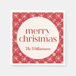 はっきりしたピンク赤金ゴールドジオメトパーソナライズされたリ名 スタンダードカクテルナプキン