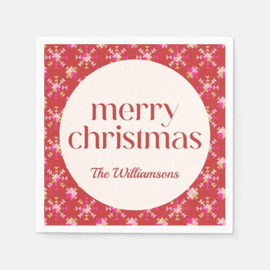 はっきりしたピンク赤金ゴールドジオメトパーソナライズされたリ名 スタンダードカクテルナプキン (正面)