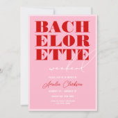 はっきりしたピンク&レッドバチェロレッテ週末 招待状 (正面)