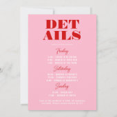 はっきりしたピンク&レッドバチェロレッテ週末 招待状 (裏面)