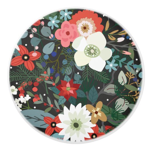 はっきりしたファンキーカラフルフローラダークシックモダンフラワー セラミックノブ (正面)