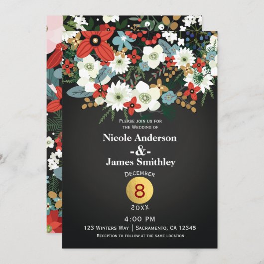 はっきりしたファンキーカラフルフローラダーク・シック結婚ズ 招待状 (正面/裏面)