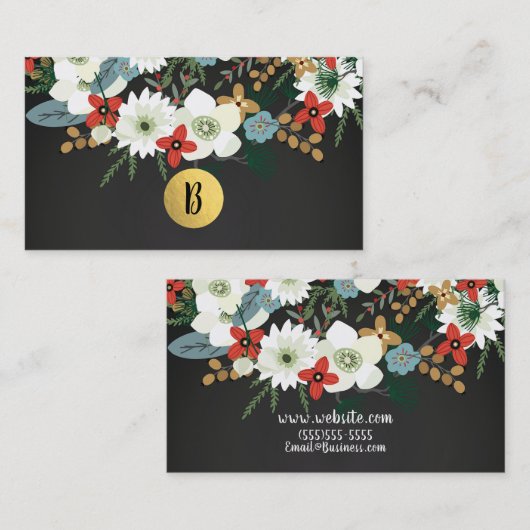 はっきりしたファンキーモダンヴィンテージフローラダークシック 名刺 (正面/裏面)