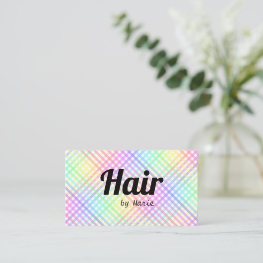 はっきりしたフォントトレンディーパステルレインボープレイドヘアドレスザー 名刺 (スタンド正面)