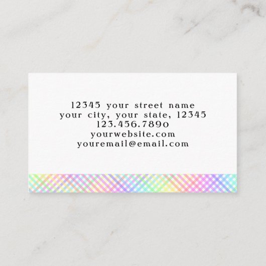 はっきりしたフォントトレンディーパステルレインボープレイドヘアドレスザー 名刺 (裏面)