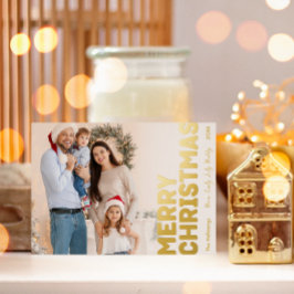 はっきりしたフルモダンフォトメリークリスマス金ゴールド 箔シーズンカード