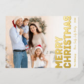 はっきりしたフルモダンフォトメリークリスマス金ゴールド 箔シーズンカード (正面)