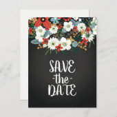 はっきりしたフローラダークファンキーシック結婚式の日付を保存 案内ポストカード (正面/裏面)