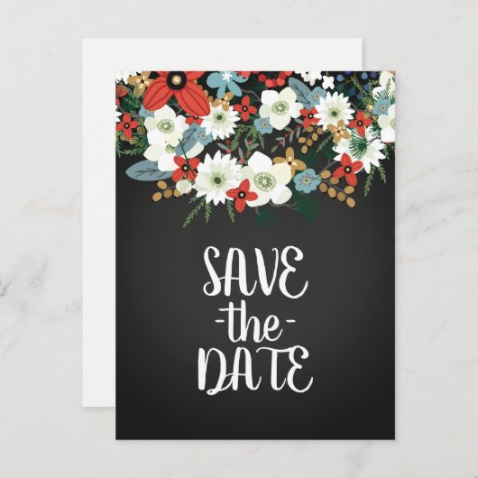 はっきりしたフローラダークファンキーシック結婚式の日付を保存 案内ポストカード (正面/裏面)