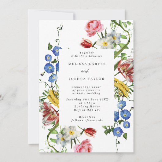 はっきりしたフローラフレームオランダ花結婚式招待状 招待状 (正面)