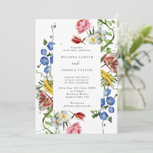 はっきりしたフローラフレームオランダ花結婚式招待状 招待状 (スタンド正面)