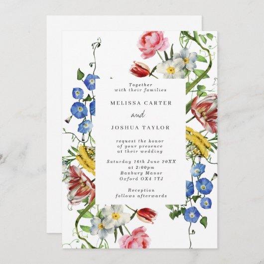はっきりしたフローラフレームオランダ花結婚式招待状 招待状 (正面/裏面)