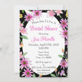 はっきりしたフローラブライダルシャワーブラックピンク水色 招待状 (正面)