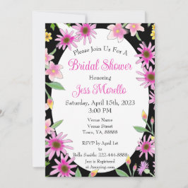 はっきりしたフローラブライダルシャワーブラックピンク水色 招待状