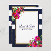 はっきりしたフローラブルーと金ゴールドエレガント保存日 案内ポストカード (正面/裏面)