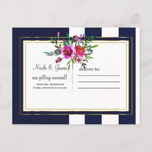 はっきりしたフローラブルーと金ゴールドエレガント保存日 案内ポストカード (裏面)