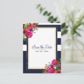 はっきりしたフローラブルーと金ゴールドエレガント保存日 案内ポストカード (スタンド正面)