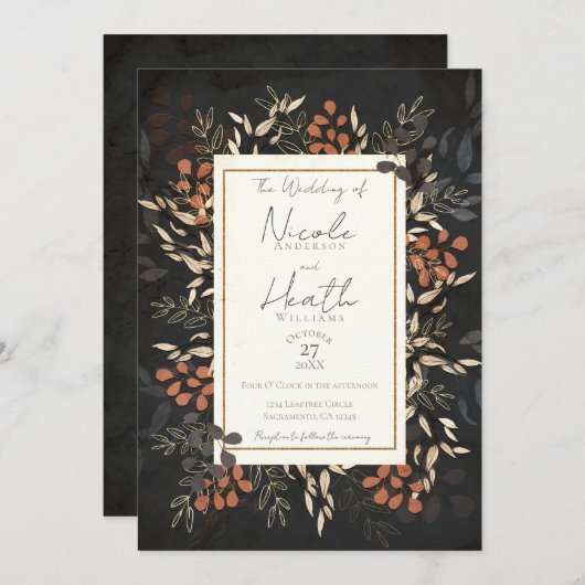 はっきりしたフローラボ葉タングレー金ゴールド結婚ズ 招待状 (正面/裏面)