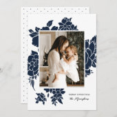 はっきりしたフローラ切り出し |ネイビー |写真クリスマス シーズンカード (正面/裏面)