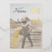 はっきりしたフローラ名白黒2枚結婚の写真 箔招待状 (正面)